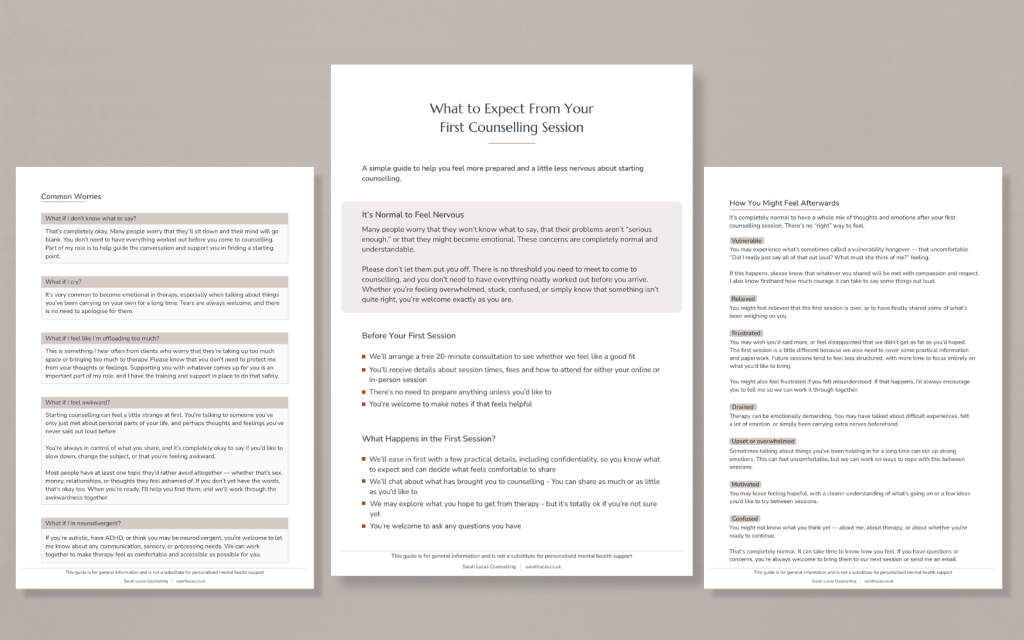 A free guide to what happens before, during and after a first counselling session