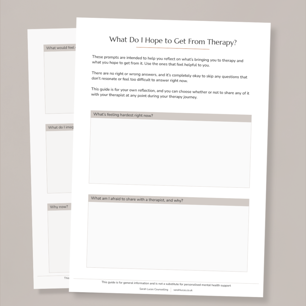 Preview of therapy goals reflection worksheet with guided journalling prompts