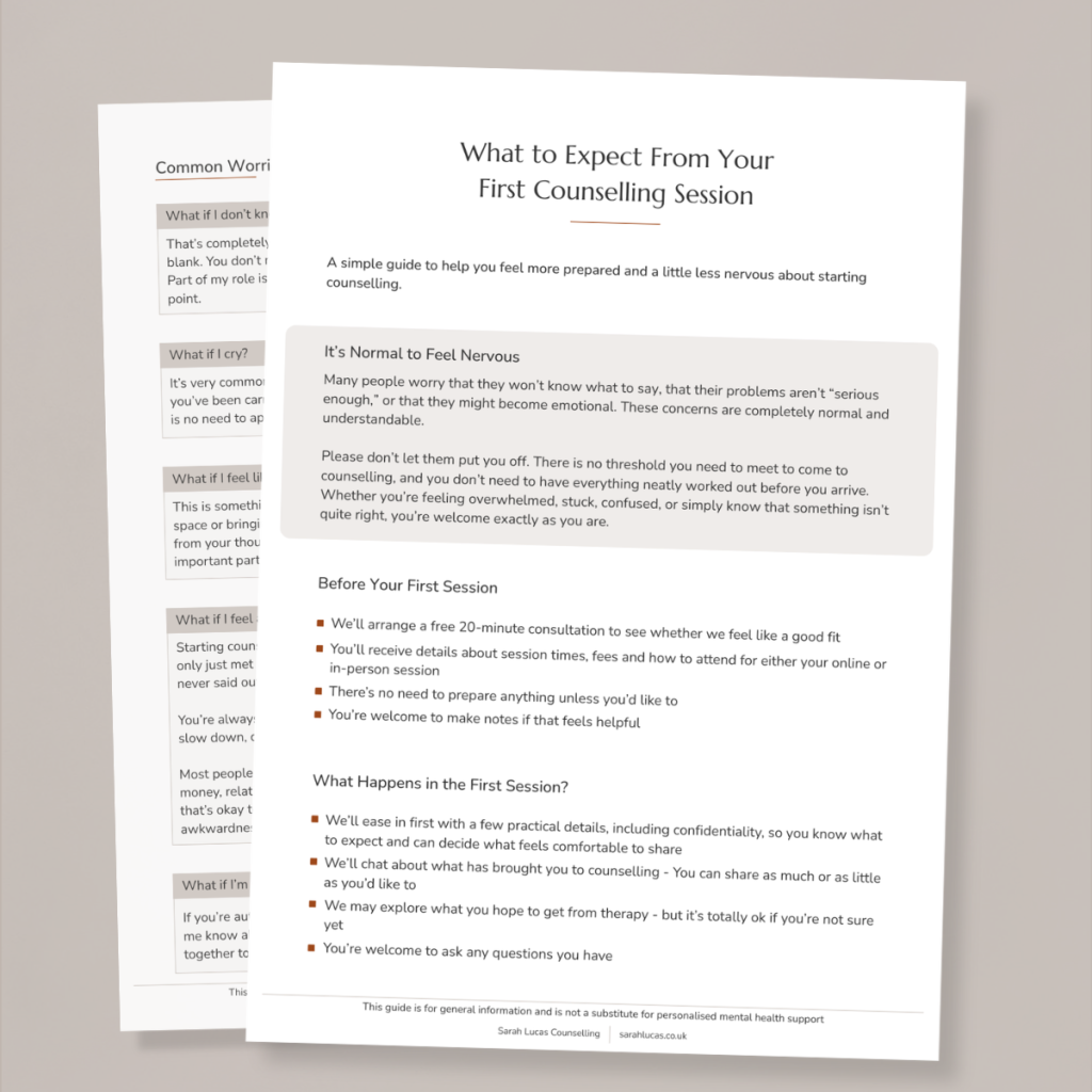 Preview of first counselling session guide explaining what therapy may feel like